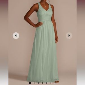 David’s Bridal Mesh Long Bridesmaid Dress w/ Crisscross Back